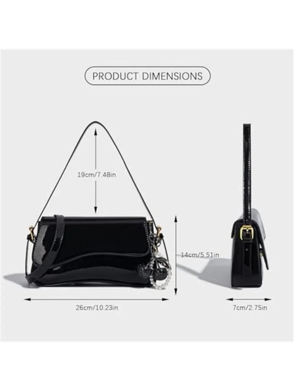 Black Patent Leather Cherry Shoulder Bag Y2K Hobo Purse for Women Retro
